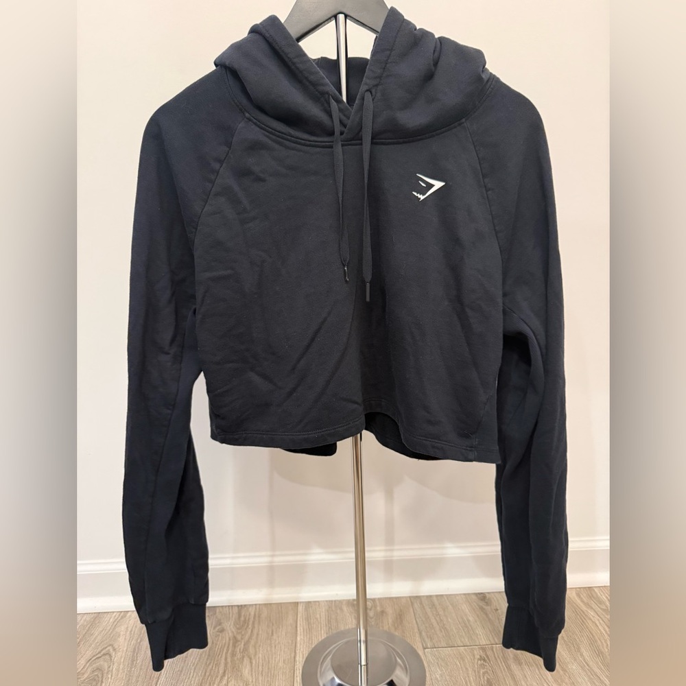 Gymshark Cropped Hoodie Black Size L | Logo Athletic Sweatshirt